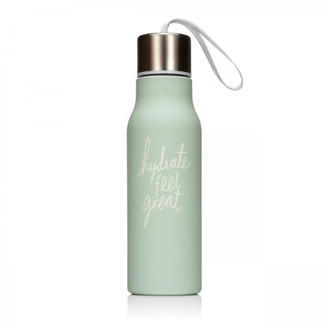 Sticla de apa We live like this, NPW, 7x24.3 cm, 700 ml, silicon/aluminiu/nailon, verde pastel