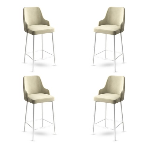 Set scaune  de bar 4 piese, Charlotte, Enox, Metal, Crem/Alb