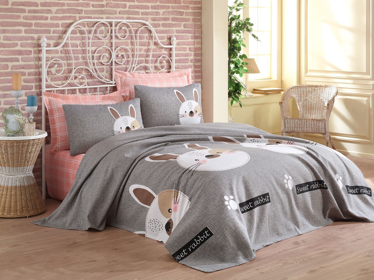 Set cuvertura pique dubla, Tavşancık, Eponj Home, Bumbac