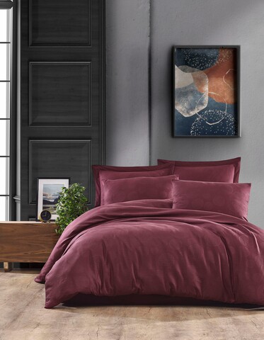 Lenjerie de pat dubla, 6 piese, 200×220 cm, 100% bumbac, Saheser, Dorian, rosu 100