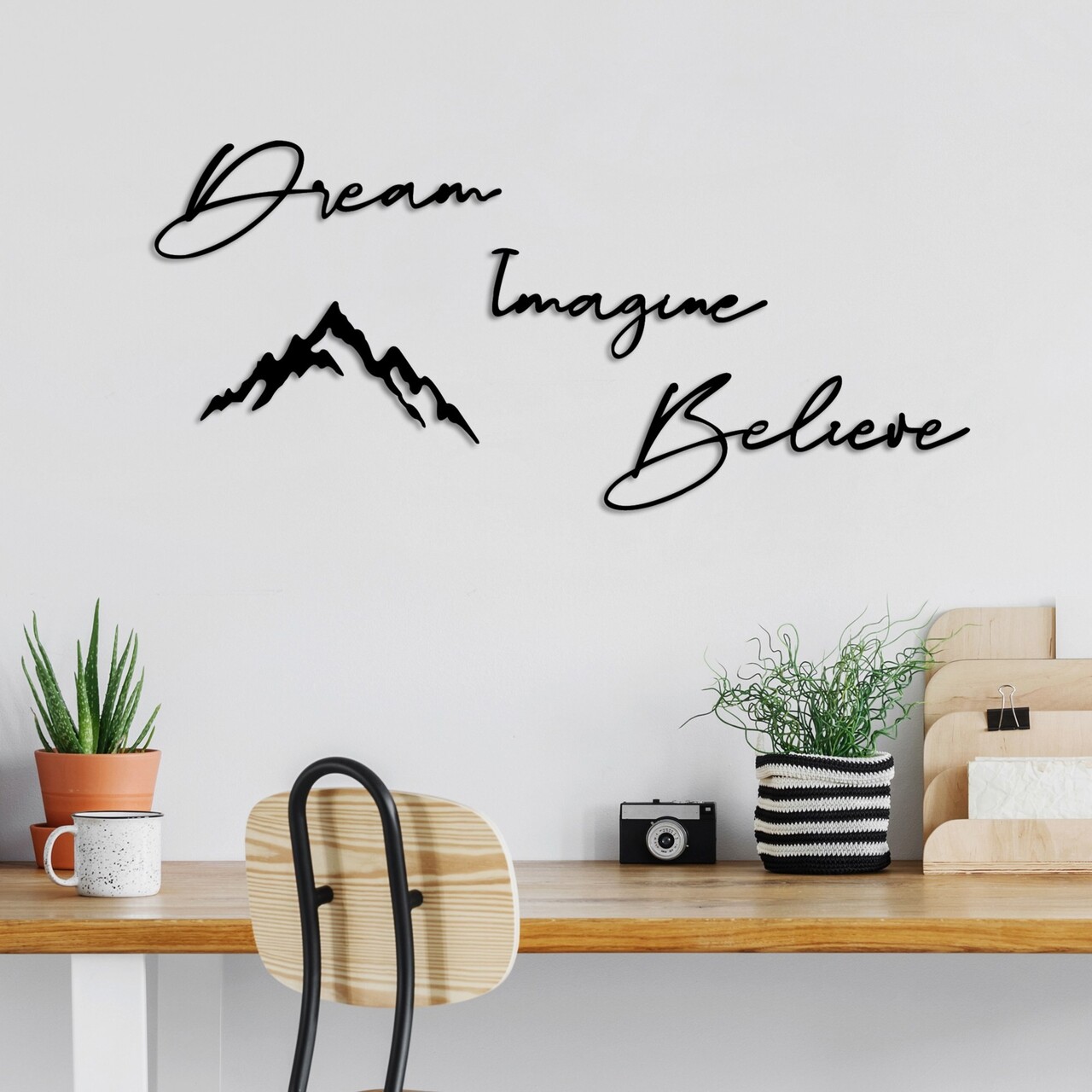 Decoratiune de perete, Dream Imagine Belive, Dimensiune: 47 x 16 cm (1 bucată), Negru - view 2