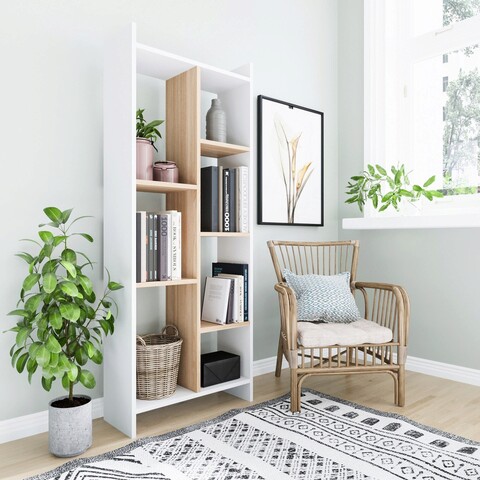 Corp biblioteca, zena home, eden, 63.2x160x25 cm, pal, stejar alb