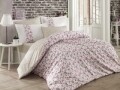 Lenjerie de pat pentru o persoana, 3 piese, 100% bumbac poplin, Hobby, Luisa, roz/bej