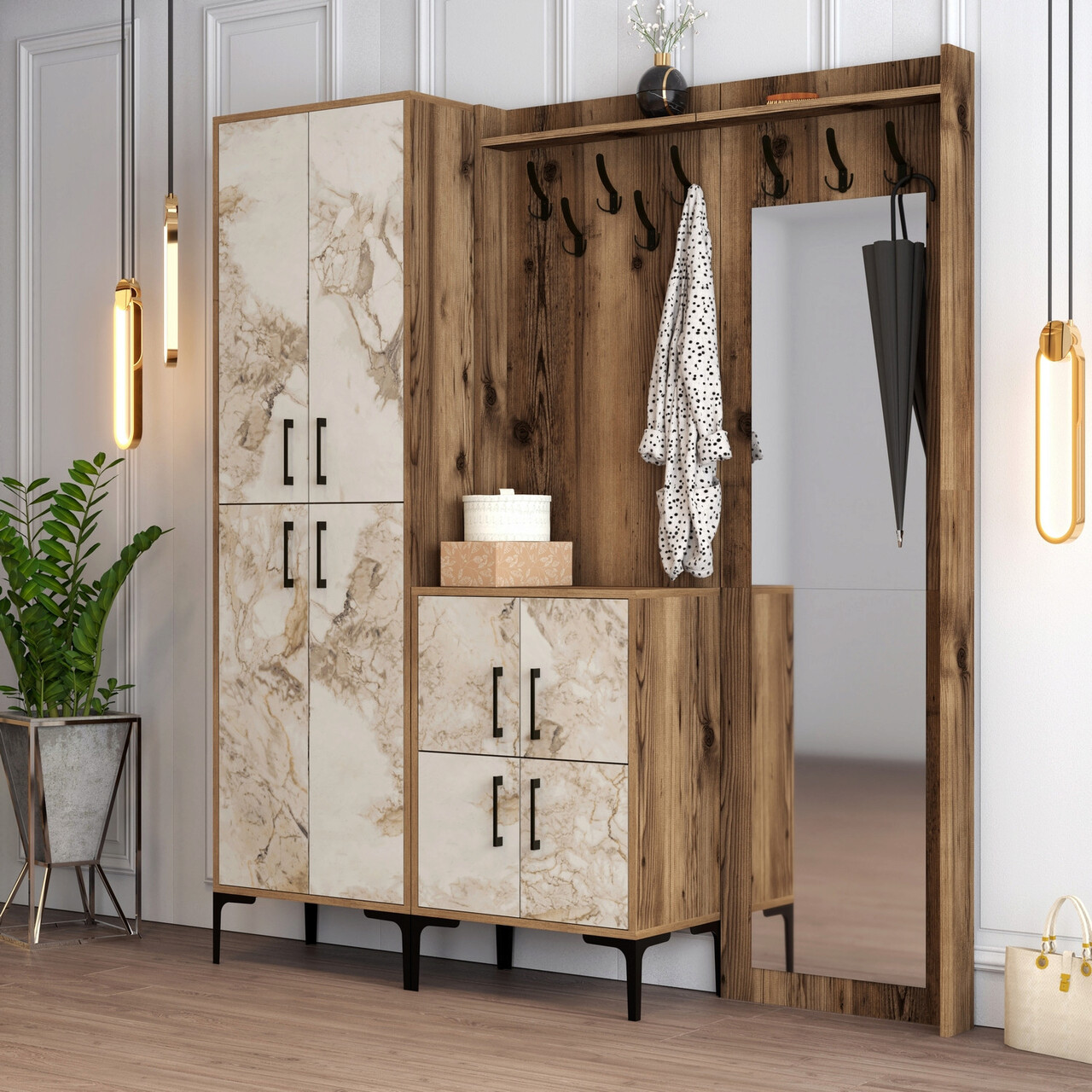Cuier de perete, Hommy Craft, Berlin ABC, 180x200x35 cm, Nuc/Alb - 1 | YEO