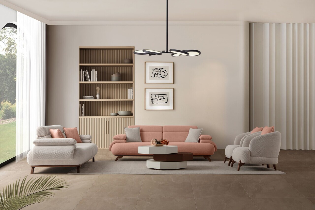 Canapea 3 locuri, Atelier del Sofa, 752EST1152, Lemn de carpen/PAL melaminat, Roz pudra - view 7