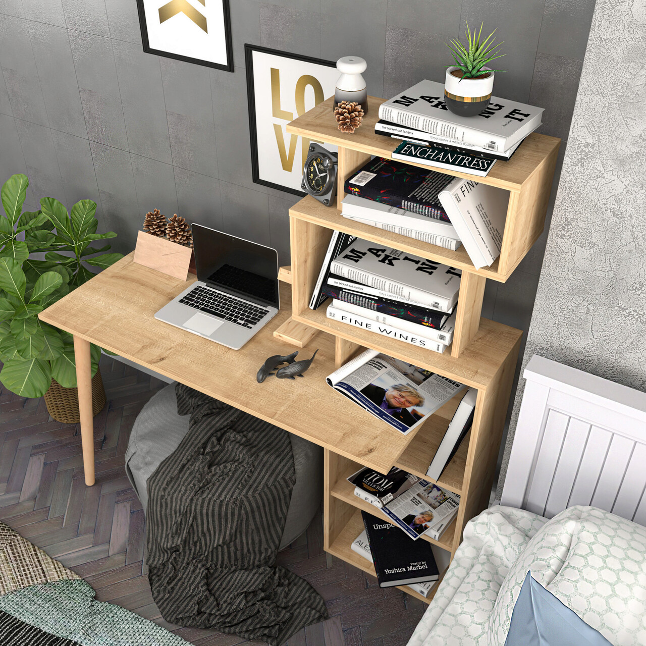 Birou, Retricy, Vina, 133x55x146.4 cm, PAL, Stejar - 2 | YEO