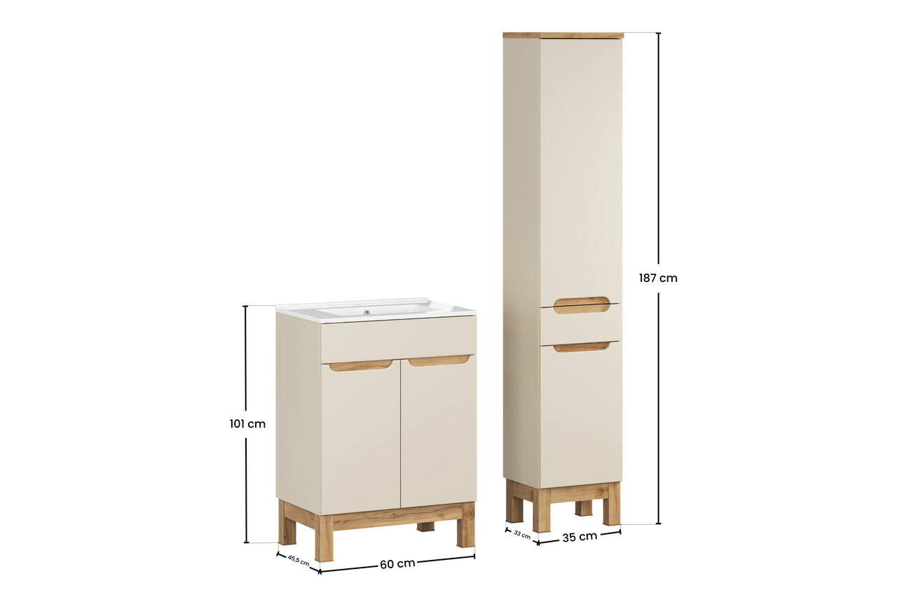 Set mobilier baie Bali Cashmere Lava 60 cm HC, dulap inalt, masca cu lavoar, Comad, MDF/PAL, casmir - view 2