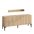 Bufet inferior cu raft de perete Stella, Elegance, 180x40x55 cm, argintiu/natural
