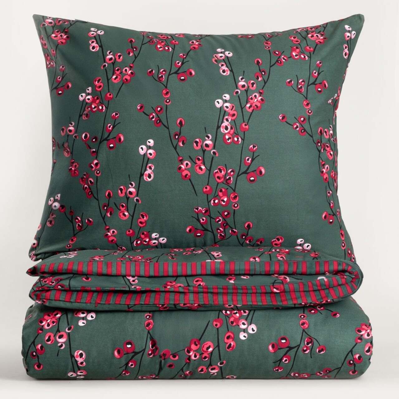 Lenjerie de pat dubla Hollyberry, Homla, 3 piese, 160x200 cm, bumbac, verde/rosu - 1 | YEO