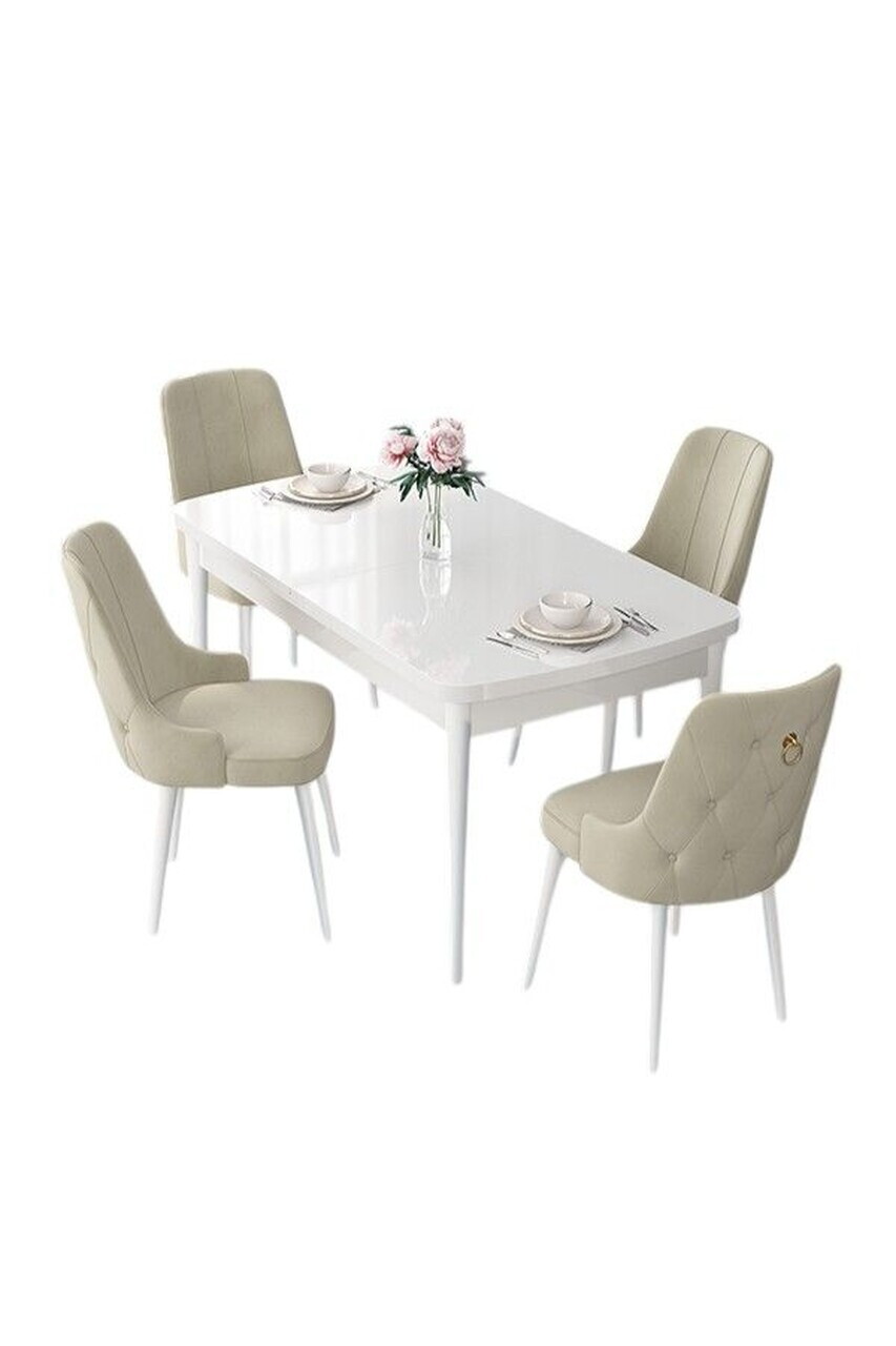 Set masa extensibila si scaune (5 piese), Hanah Home, Nex, Alb / Crem — imaginea 2
