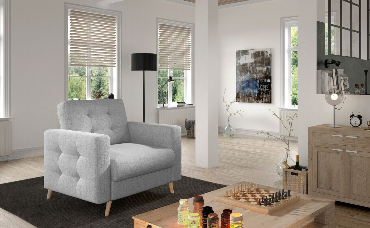 Set canapea extensibila 3 locuri si fotoliu ELTAP, Asgard, 235x95x86 cm / 107x92x86 cm, lemn/poliester, gri - view 2