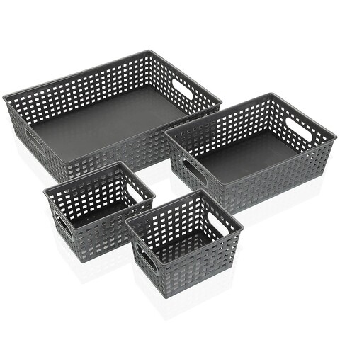 Set 4 cosuri de depozitare grises, versa, 34x24.5x8.5 cm, polipropilena