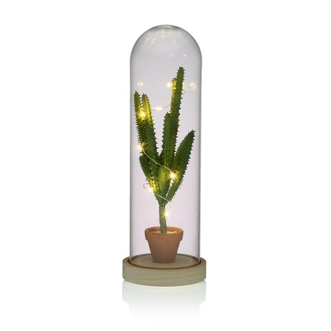 Decoratiune luminoasa Bell with Cactus, Versa, Ø10.3×31.5 cm, sticla