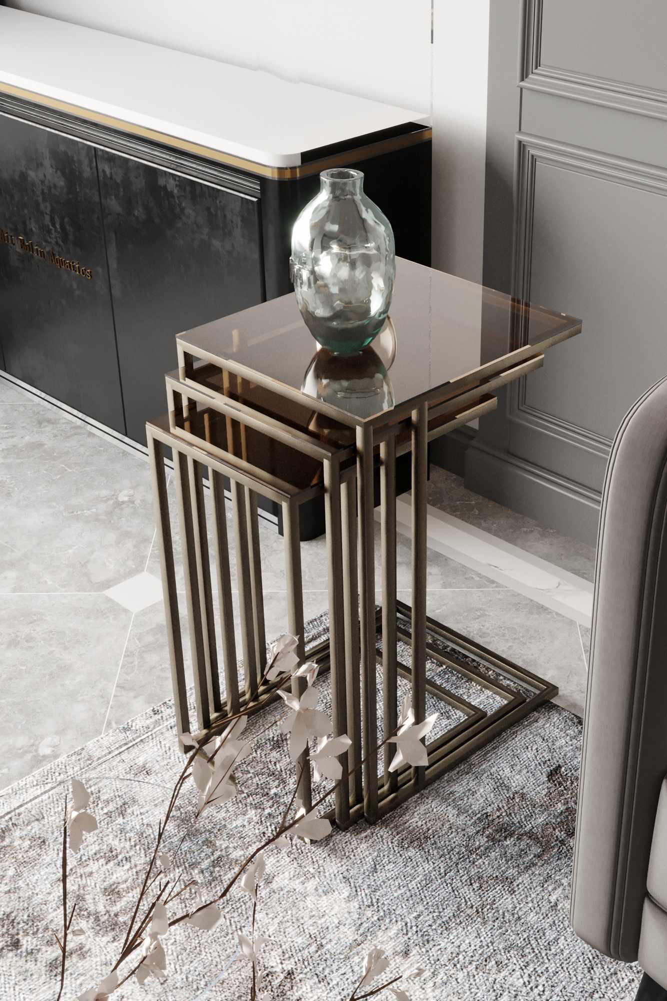 Set masute 3 piese, Hanah Home, Mira, Antic / Bronz
