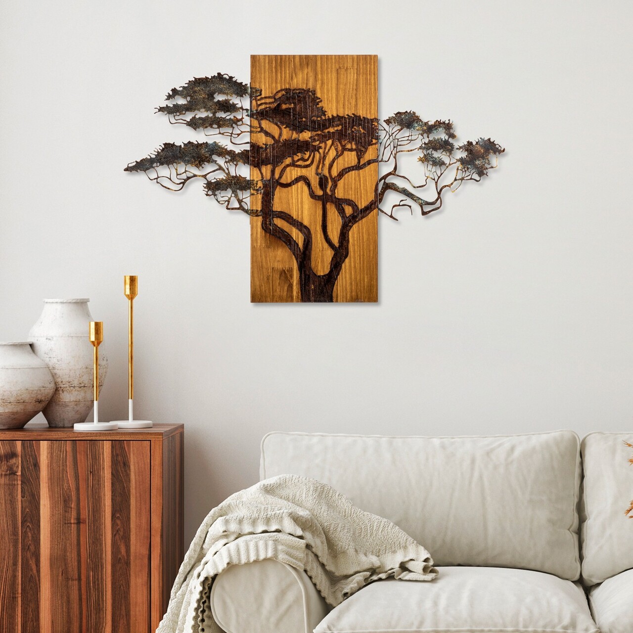 Decoratiune de perete, Acacia Tree, Lățime: 90 cm Înălțime: 58 cm Adâncime: 3 cm, Multicolor - view 2