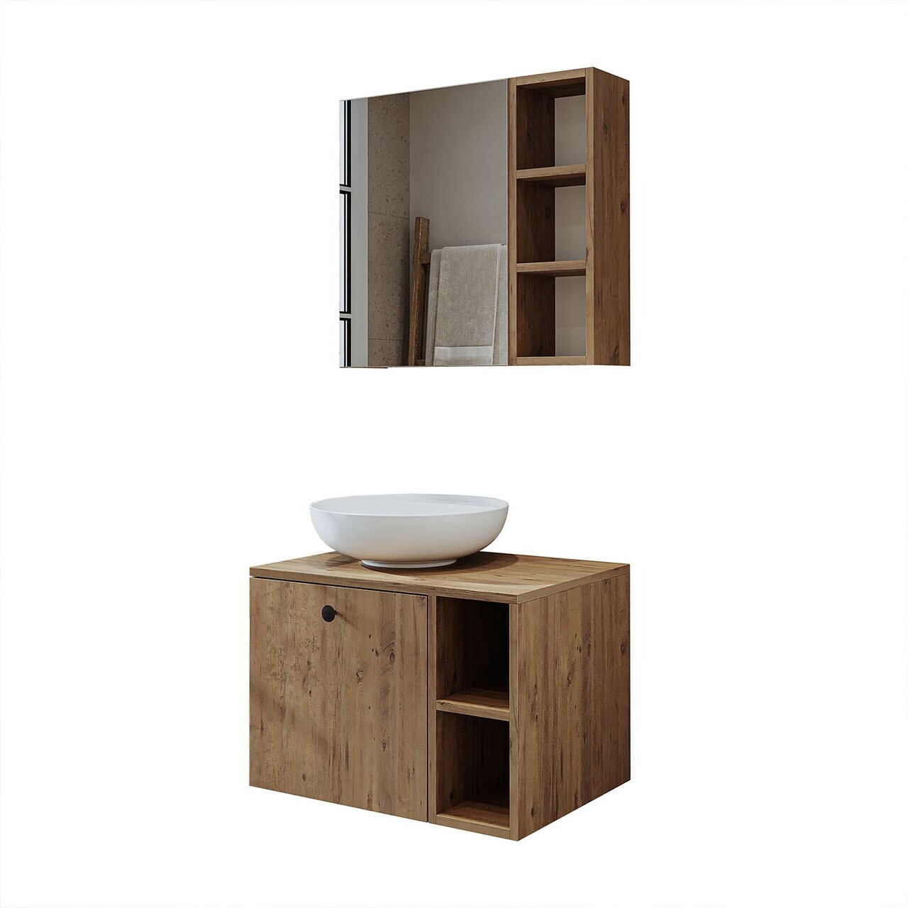 Set Dulap de Baie cu Chiuvetă și Oglindă (2 Piese), Hanah Home, 2482, MDF, Maro — imaginea 6