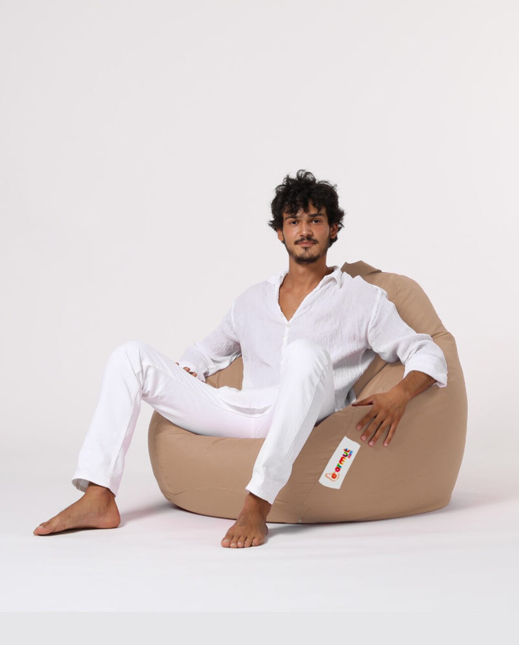 Fotoliu Puf, Bean Bag, Ferndale Premium XXL, 115 X 130 Cm, Poliester Impermeabil, Bej Nurca