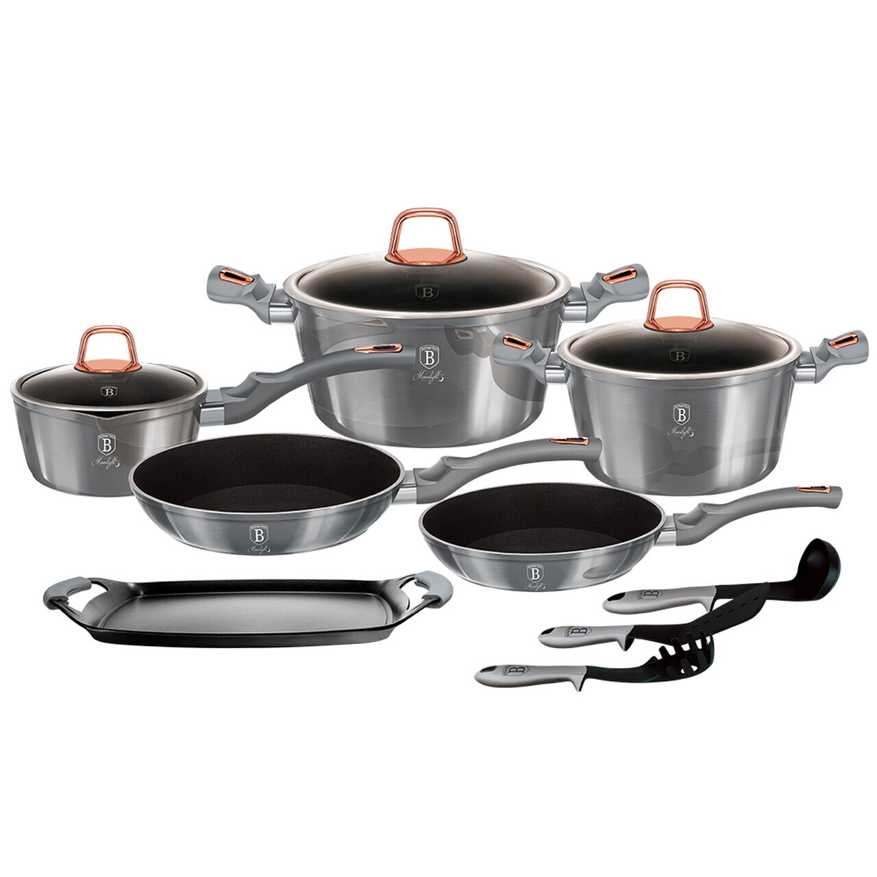 Set pentru gatit Berlinger Haus, Moonlight, 14 piese, aluminiu forjat, gri - view 4