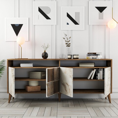 Bufet inferior Milan Marble, Hommy Craft, 180x35x78.6 cm, maro/alb 180x35x78.6
