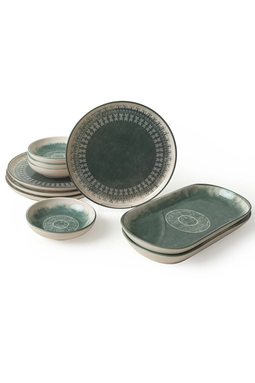 Set de mic dejun, Hermia, 275KRM2551, GRESIE, Antibacterian, Crem / Verde închis — imaginea 7