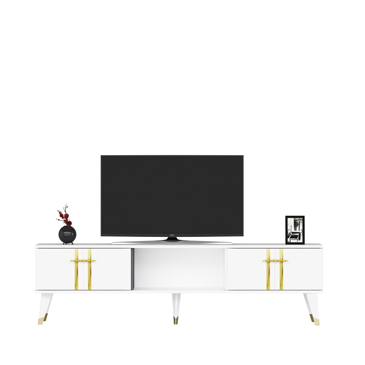 Comoda TV, Olivia, Asel, 150x44.6x29.6 cm, PAL , Alb/Auriu - 2 | YEO