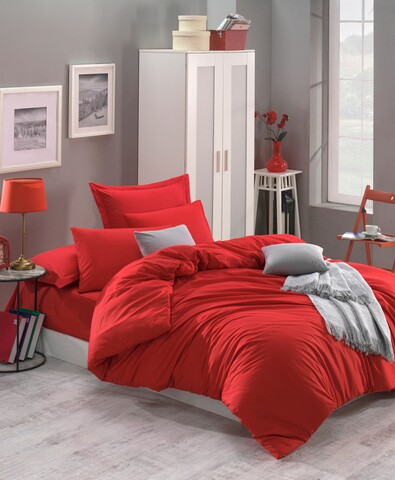 Lenjerie de pat dubla King (US) Fresh Color, Mijolnir, 3 piese, 260x220 cm, bumbac ranforce, rosu