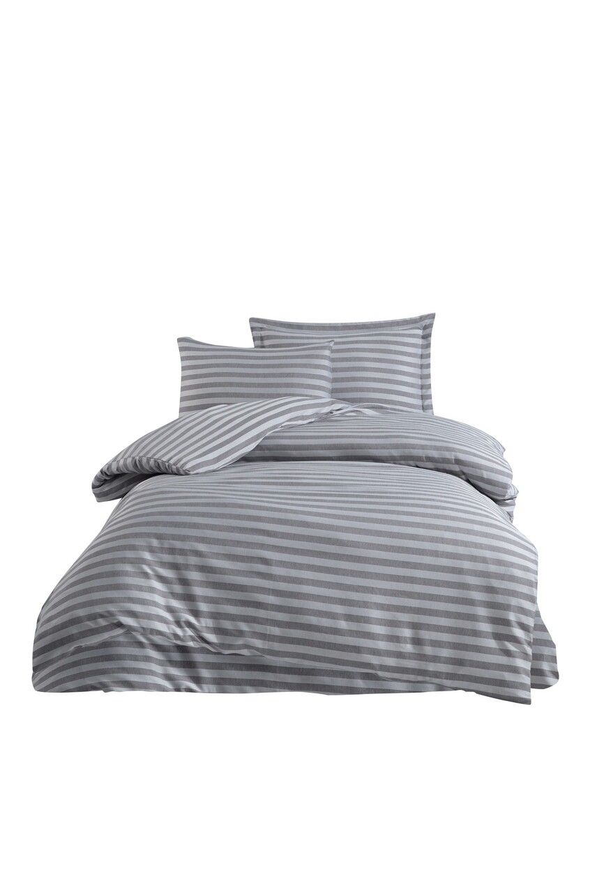 Lenjerie de pat pentru o persoana, Water Yollu Saten - Light Grey, EnLora Home, 70% bumbac/30% poliester