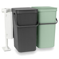 Cos de gunoi incorporat, Brabantia, Sort&Go, 2x16 L, 37x52x43 cm, polipropilena, gri inchis/verde jad