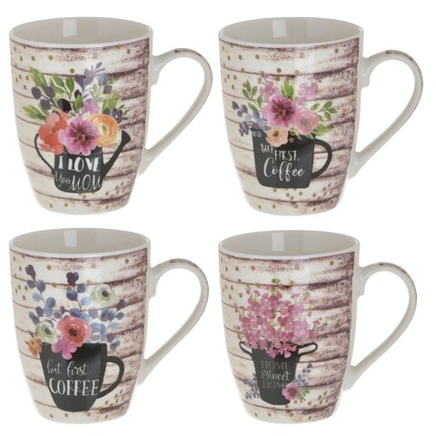 Set 4 cani Bouquet, InArt, 340 ml, portelan