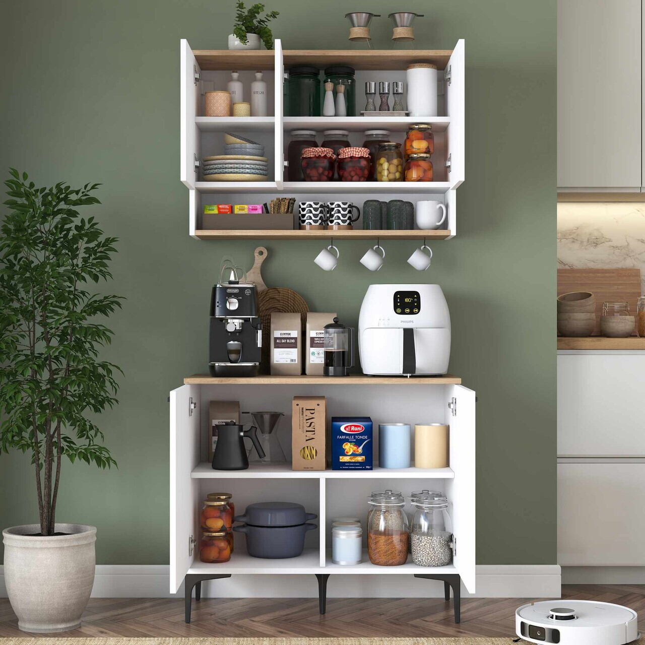Dulap multifunctional, Hanah Home, JE271, 90.2x140.4x40 cm, Alb/Maro — imaginea 3