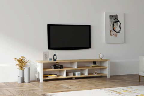 Comoda TV, Puqa Design, Velma, 140x35x30cm, PAL melaminat, Safir / Alb