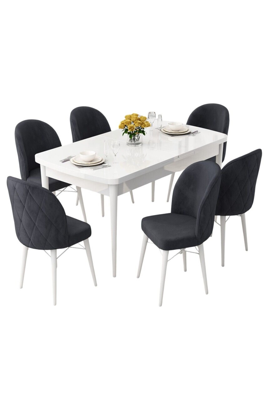 Set masa extensibila si scaune (7 piese), Hanah Home, Rut, Alb / Antracit — imaginea 2