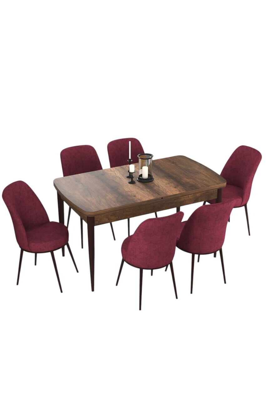 Set masa extensibila si scaune (7 piese), Hanah Home, Via, Model baroc din lemn / Burgundia — imaginea 2