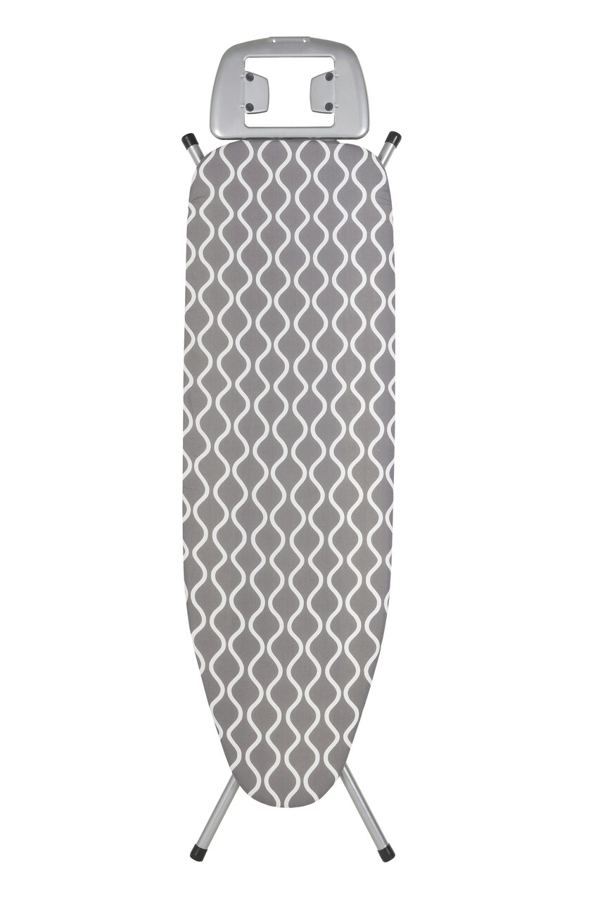 Masa de calcat cu suport pentru fierul de calcat Velkea, 110x37 cm, otel/textil, argintiu