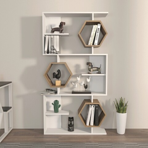 Corp biblioteca, zena home, darla, 90x171x24.6 cm, pal, alb / nuc