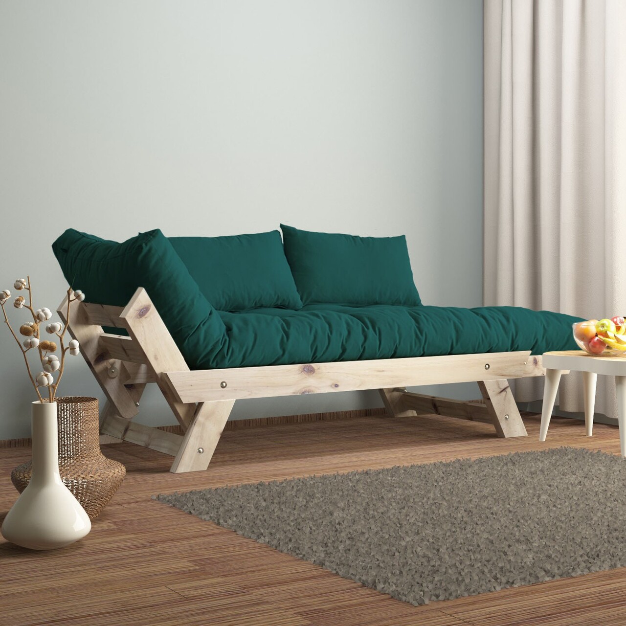 Canapea de gradina cu 2 locuri, Hanah Home, CPT8110-210, Natural / Verde Petrol - view 2