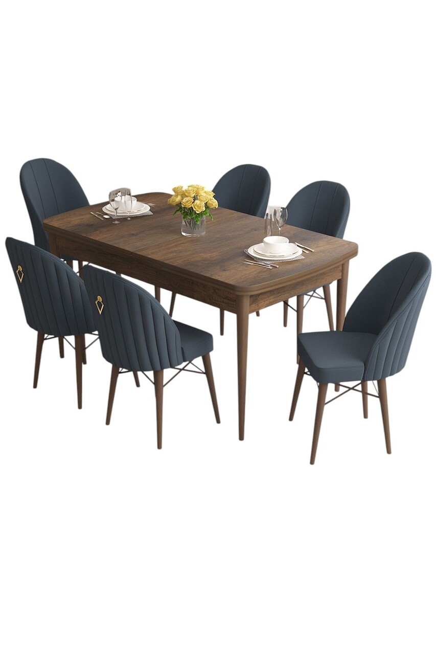 Set masa extensibila si scaune, Hanah Home, Roz, Baroc / antracit - view 2
