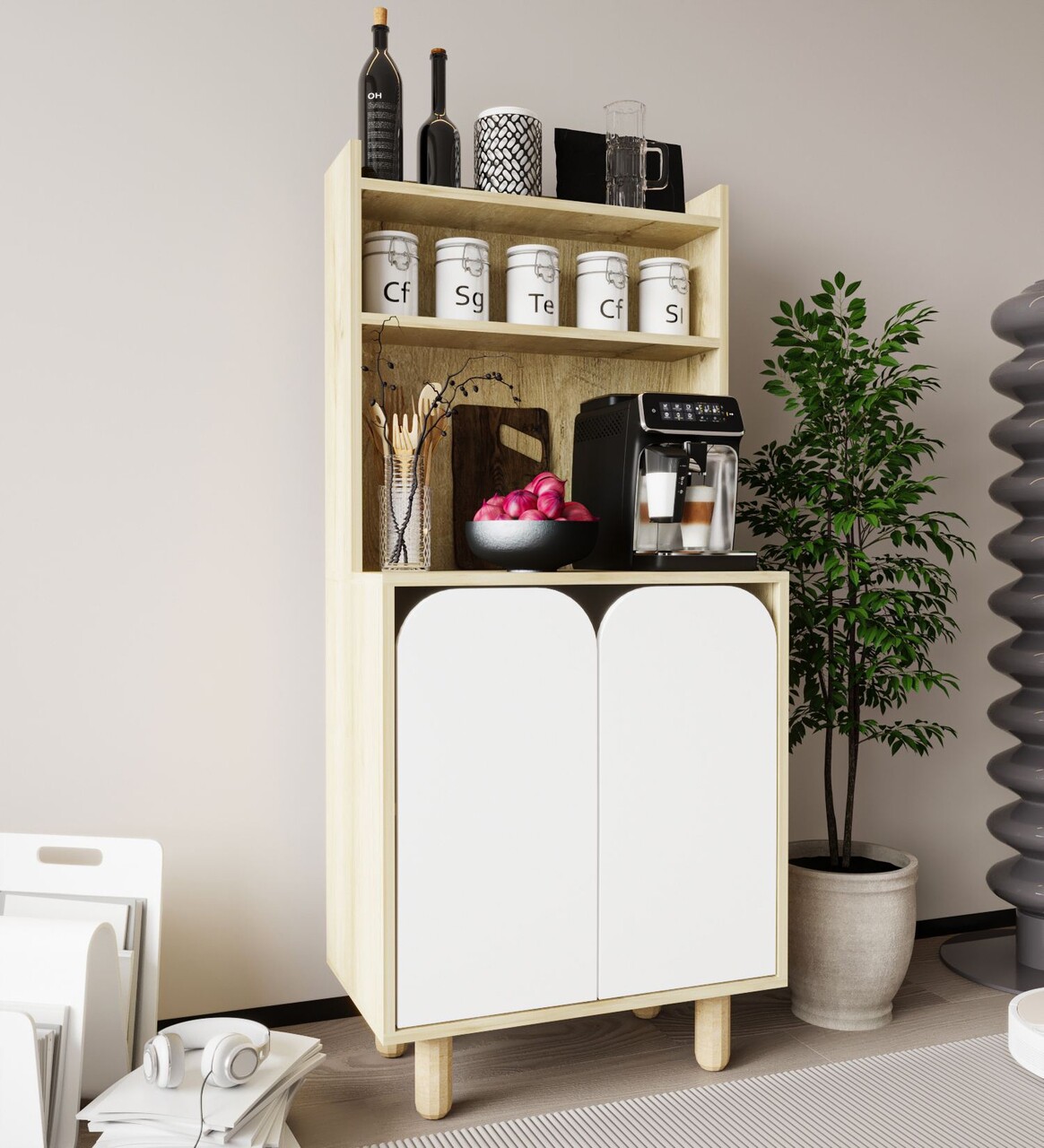 Dulap multifunctional, Hanah Home, Parma 2, 70x155x40 cm, PAL, Stejar Safir / Alb - view 2