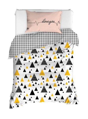 Set lenjerie de pat pentru o persoana 2 piese, i love - black, yellow, acasă enlora, bumbac ranforce