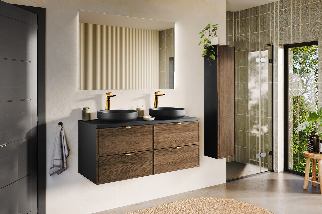 Dulap inalt cu usa, cu fixare pe perete, Talia Casella, Comad, 30x25.5x140 cm, MDF/PAL laminat, stejar casella/negru mat — imaginea 7