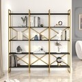 Biblioteca, Locelso, VG6-LB 956LCS1428, 170 x 175 x 30 cm, pal melaminat, negru/auriu