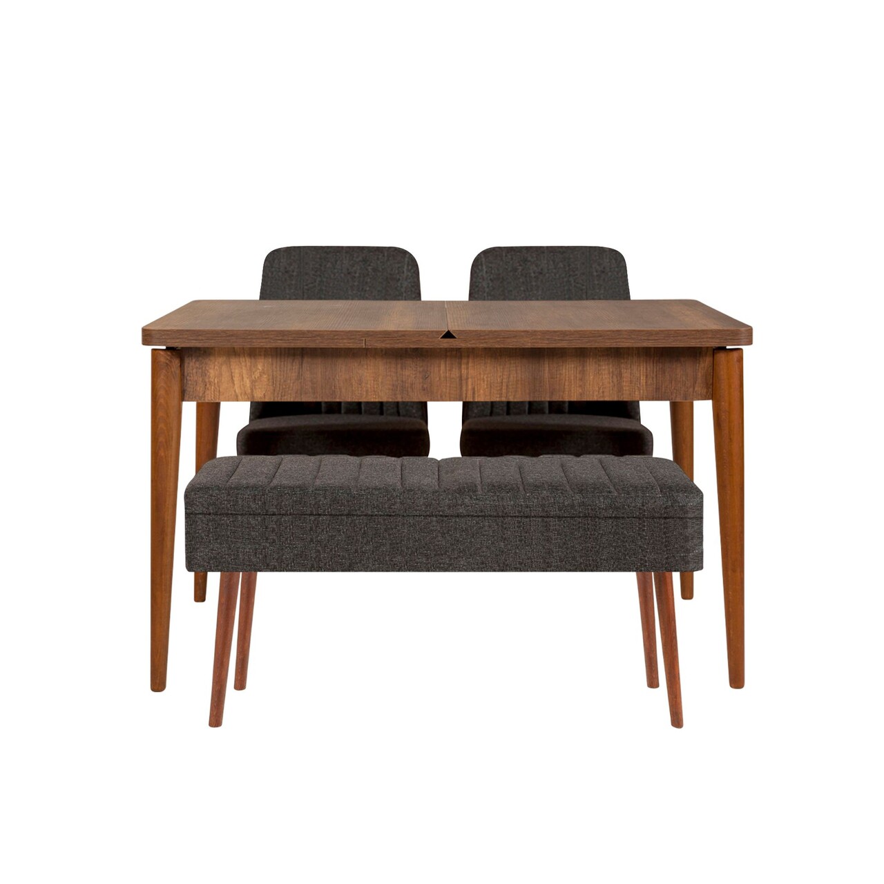 Set masa extensibila si scaune, Hanah Home, Vina 1053, Nuc / Antracit - imagine 3