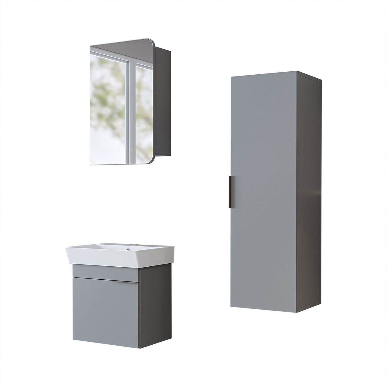 Set Dulap de Baie cu Chiuvetă și Oglindă (3 Piese), Hanah Home, 2931, PAL MELAMINAT, Frasin — imaginea 6