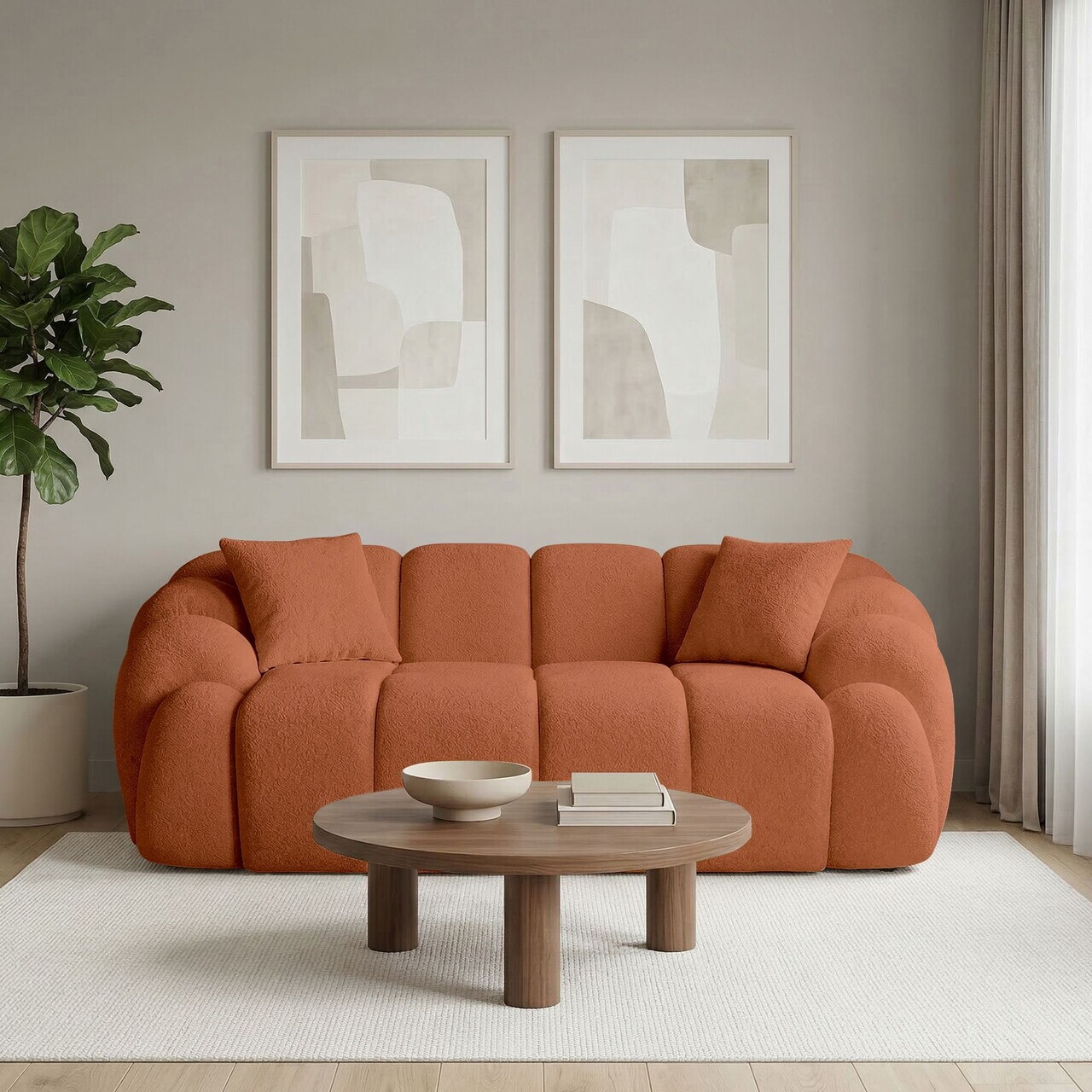 Canapea 2 locuri, Atelier del Sofa, 752EST2503, Lemn de carpen/PAL melaminat, Caramiziu - view 2