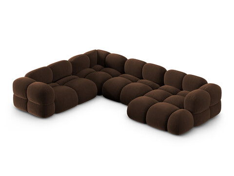 Coltar panoramic stanga 5 locuri, Loretto, Cosmopolitan Design, 345x250x68 cm, catifea, ciocolata
