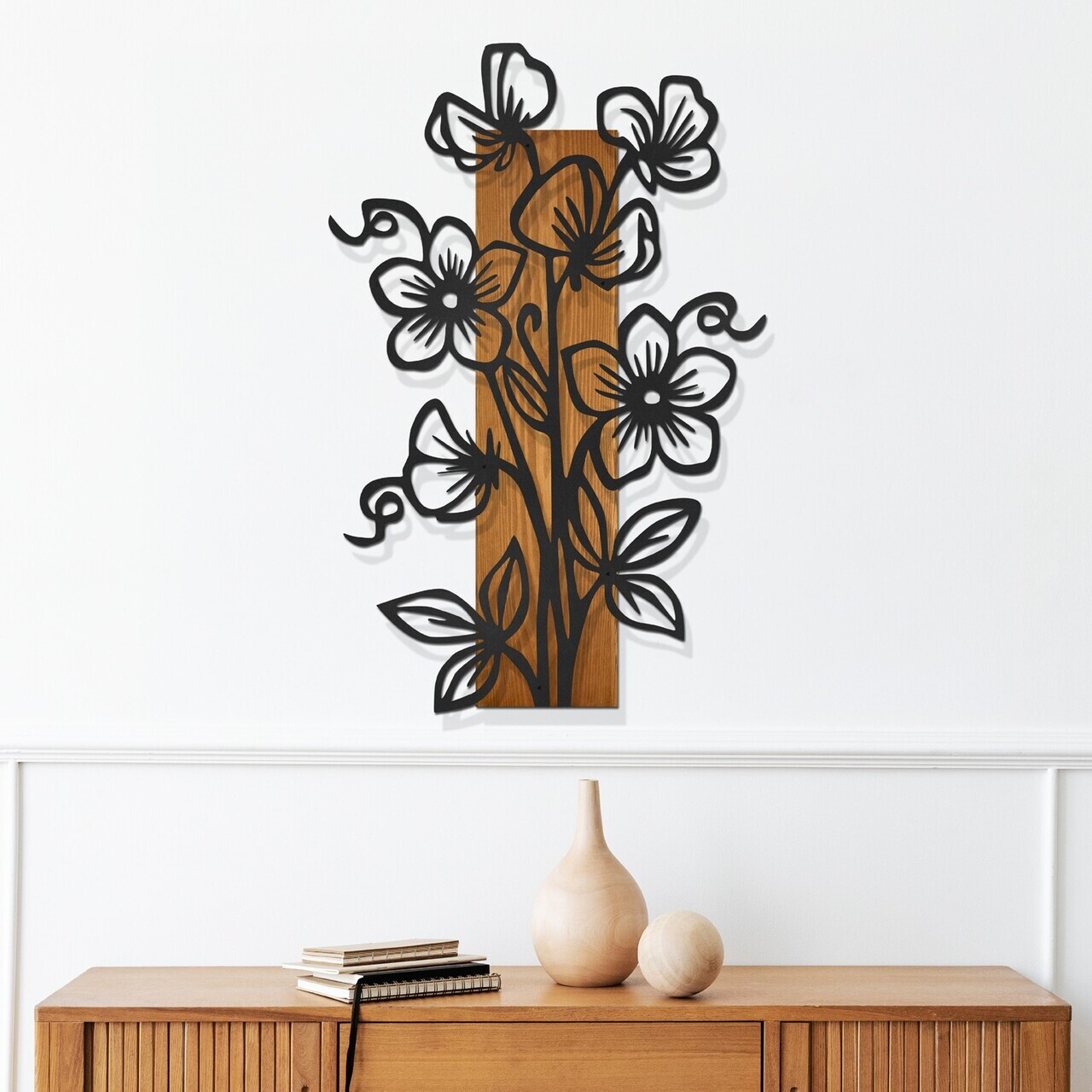Decoratiune de perete, Fleuria, Cadru: Lemn (Grosime: 2 cm), Nuc negru — imaginea 2