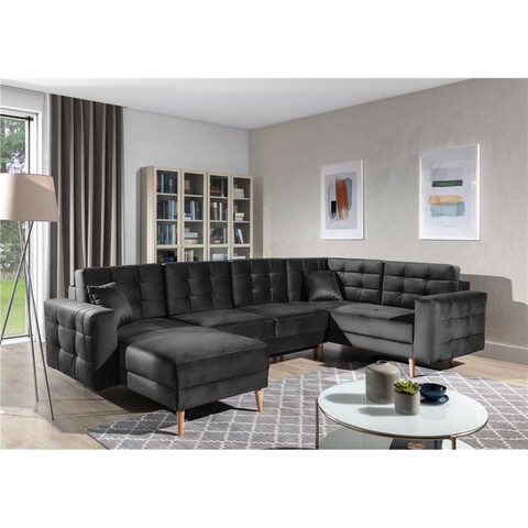 Coltar extensibil reversibil 5 locuri ELTAP, AsdU-62, Asgard, 326x202x93 cm, lemn/poliester, gri inchis