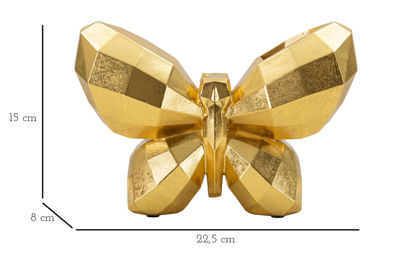 Vaza decorativa Butterfly, Mauro Ferretti, 22.5x8x15 cm, polirasina, auriu