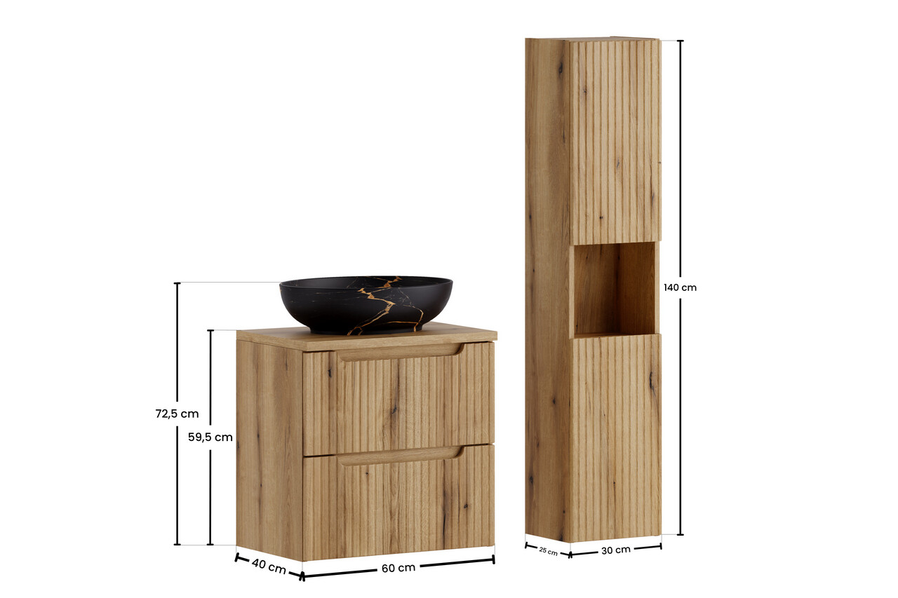 Set mobilier baie Nova Coast Evoke Mona 60 cm, dulap inalt si masca cu lavoar, Comad, MDF/PAL, stejar - view 2