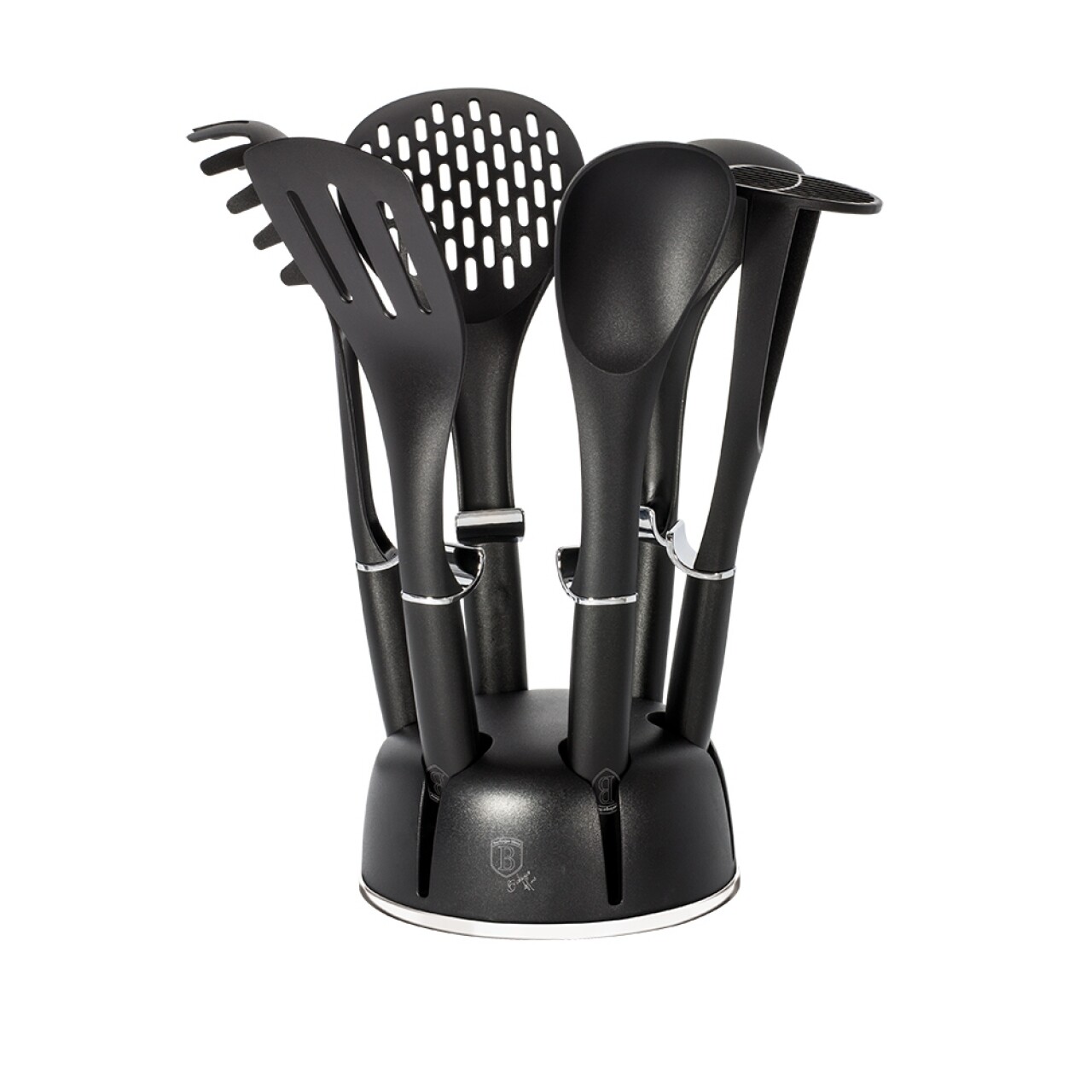 Set 7 ustensile de bucatarie cu suport Black Royal, Berlinger Haus, plastic, negru/maro